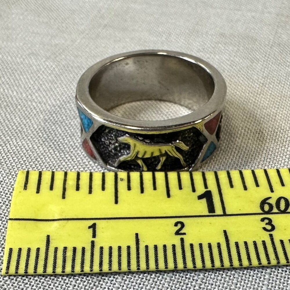 Sterling Silver Horse Accent Ring with Red and Turquoise Inlay - Picture 10 of 10